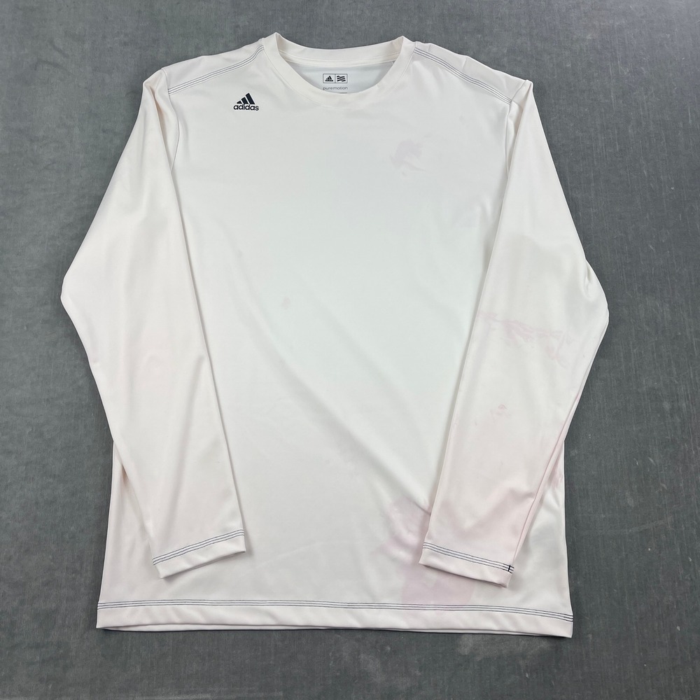Adidas‎ Mens Medium White Long Sleeve Golf Shirt Puremotion Athletic Activewear